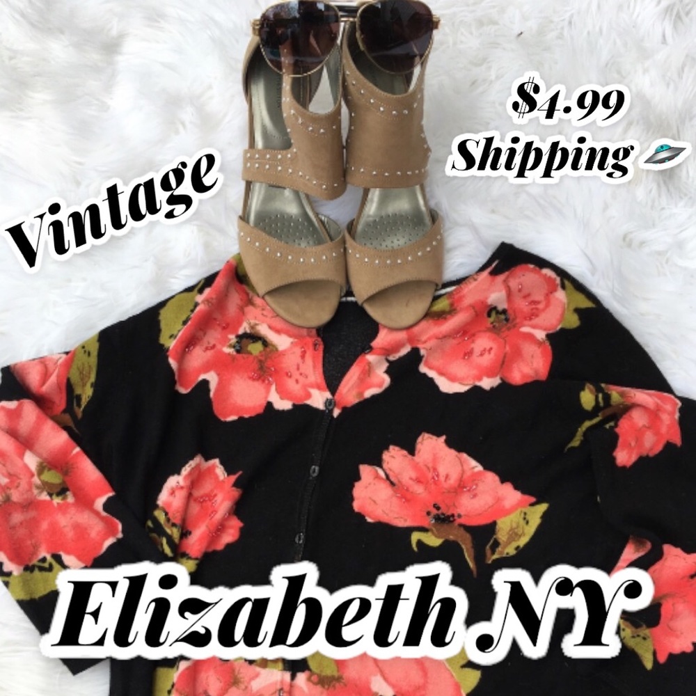 ELIZABETH New York Vintage Beaded Floral Print Cardigan size M EUC - Picture 12 of 12